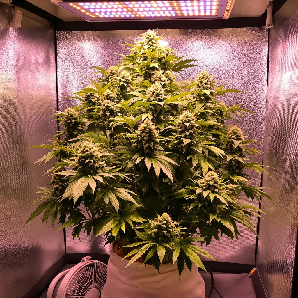 9 Pound Hammer 66% indica / 34% sativa flower with visible trichomes