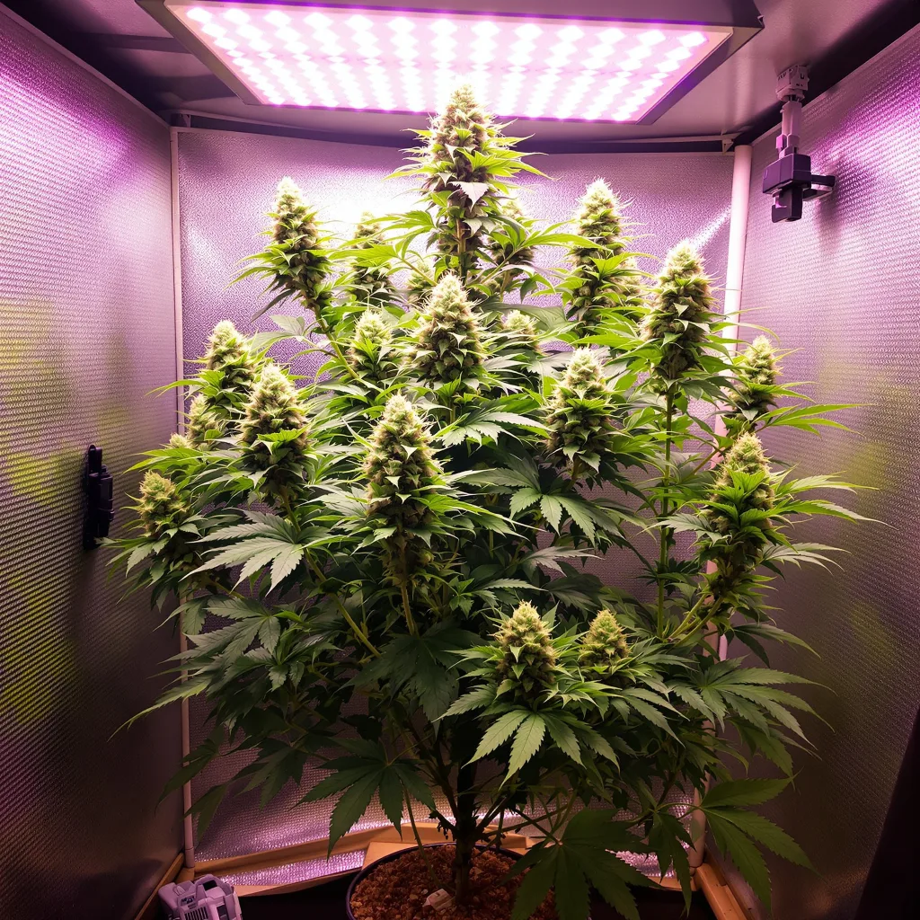 98 Aloha White Widow 59% indica / 41% sativa flower with visible trichomes