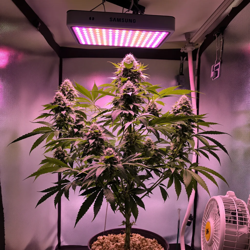 Afghani Bullrider 70% indica / 30% sativa flower with visible trichomes