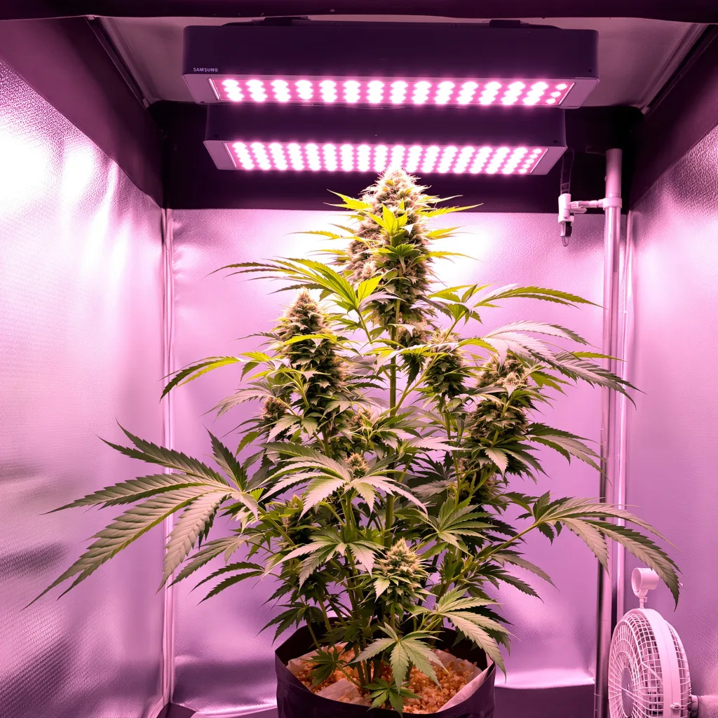 Ayahuasca Purple 73% indica / 27% sativa flower with visible trichomes