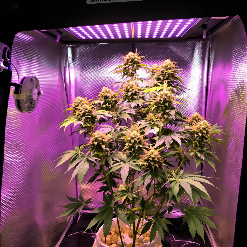 Baked Alaska 54% indica / 46% sativa flower with visible trichomes