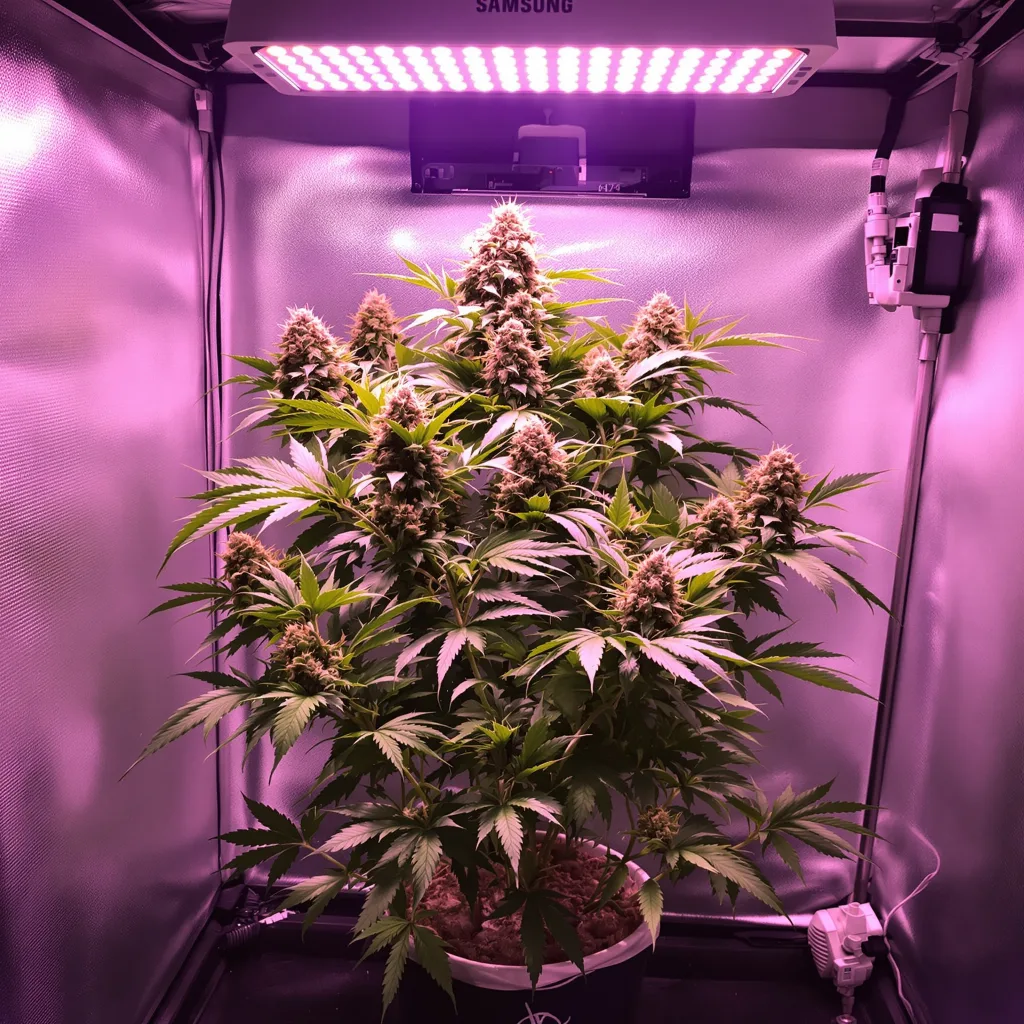 Banana Cream OG 73% indica / 27% sativa flower with visible trichomes