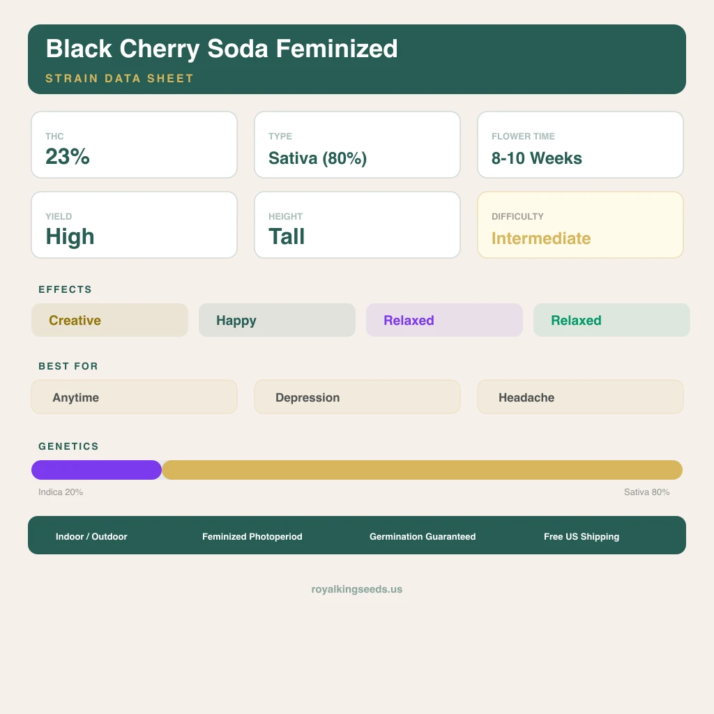 Black Cherry Soda 20% indica / 80% sativa flower with visible trichomes