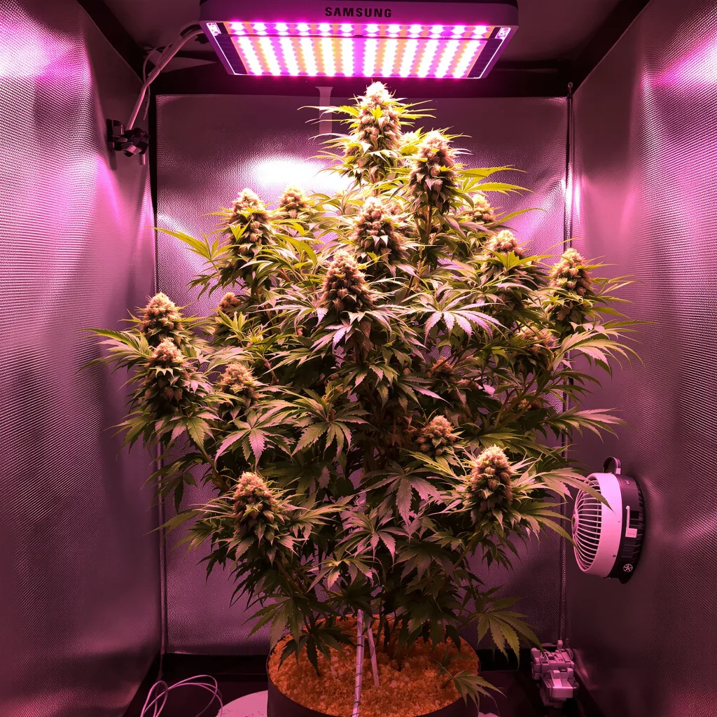 Blue Goo 35% indica / 65% sativa flower with visible trichomes