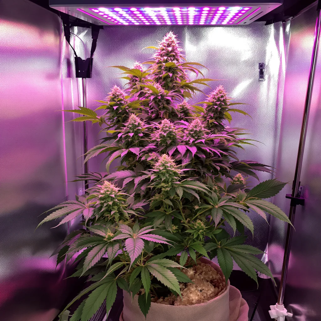 Blue Knight 76% indica / 24% sativa flower with visible trichomes