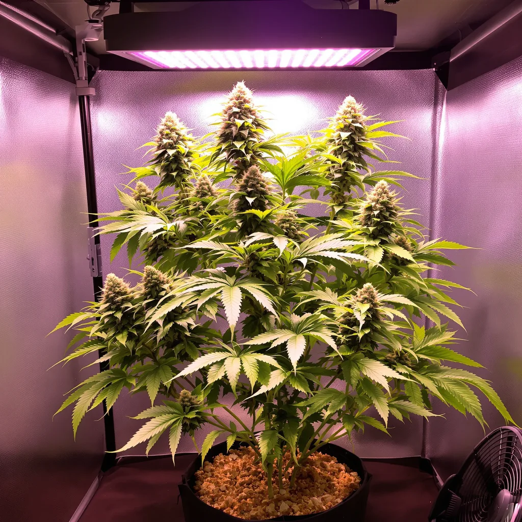 Blue Mystic 68% indica / 32% sativa flower with visible trichomes