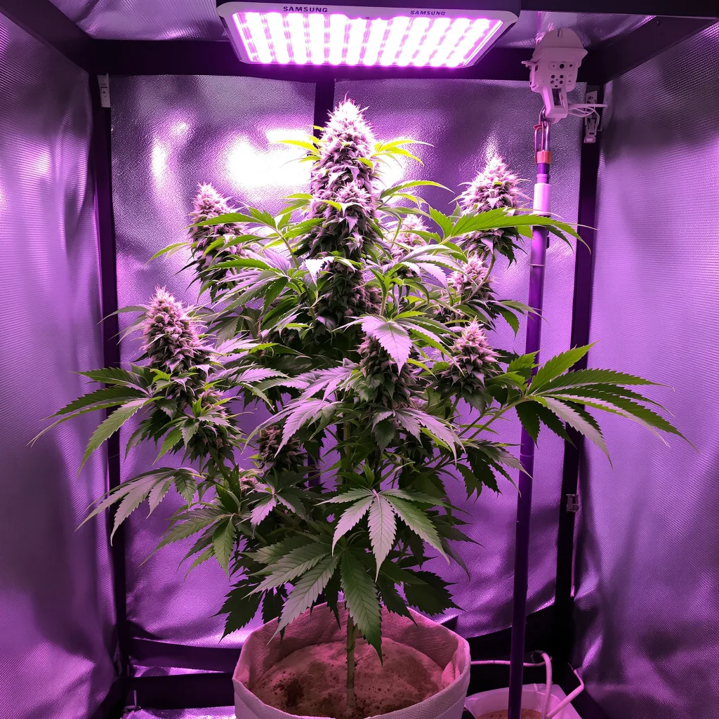 Blue Persuasion 72% indica / 28% sativa flower with visible trichomes