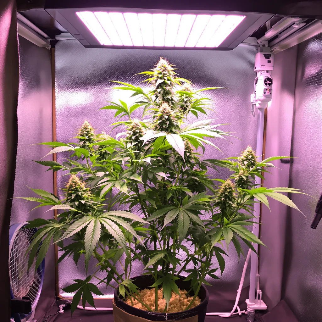 Blueberry Skunk 75% indica / 25% sativa flower with visible trichomes
