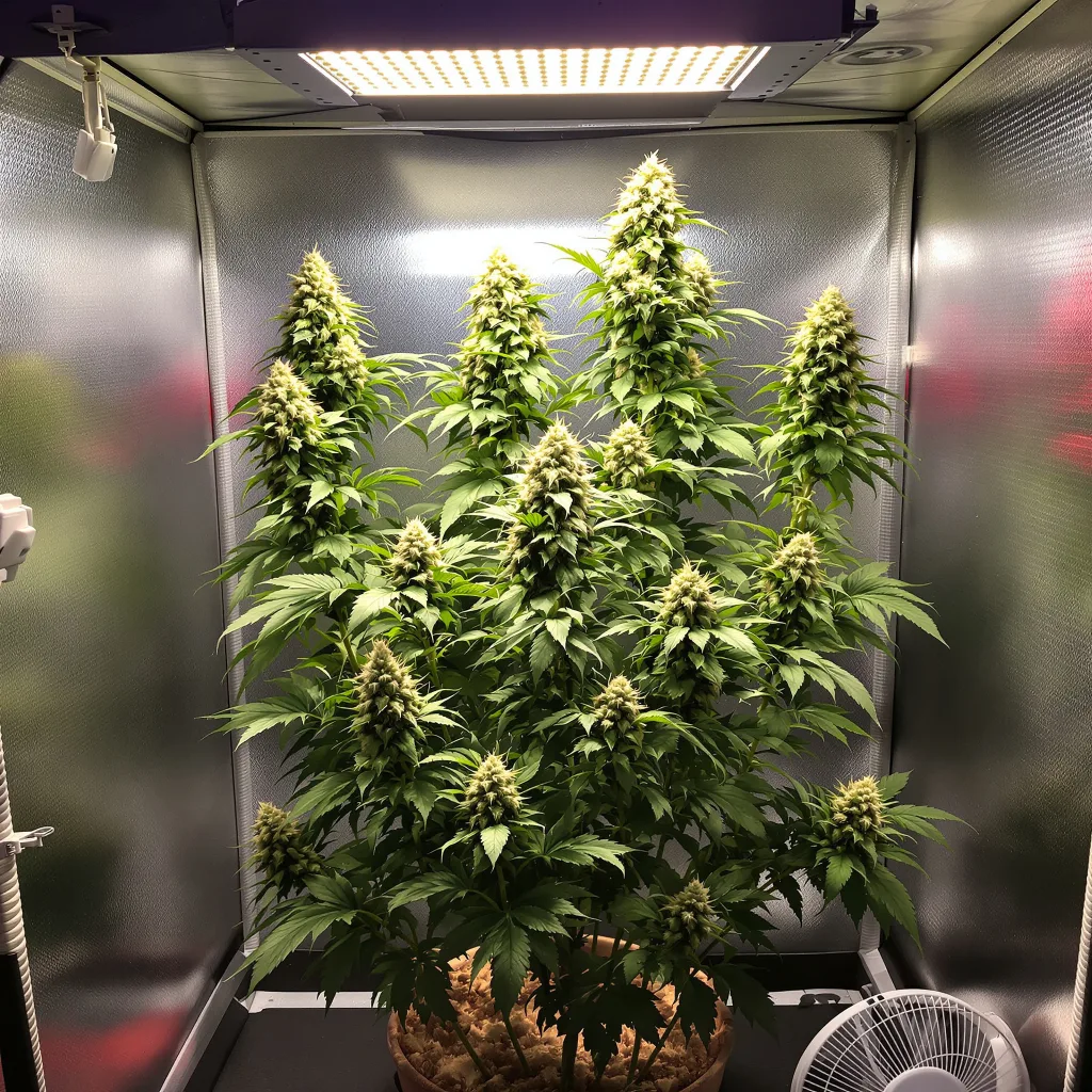 Blueberry Yum Yum 38% indica / 62% sativa flower with visible trichomes