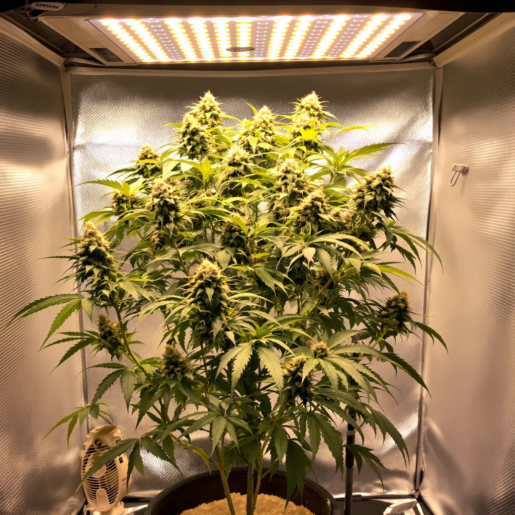 Chem D.O.G. 55% indica / 45% sativa flower with visible trichomes