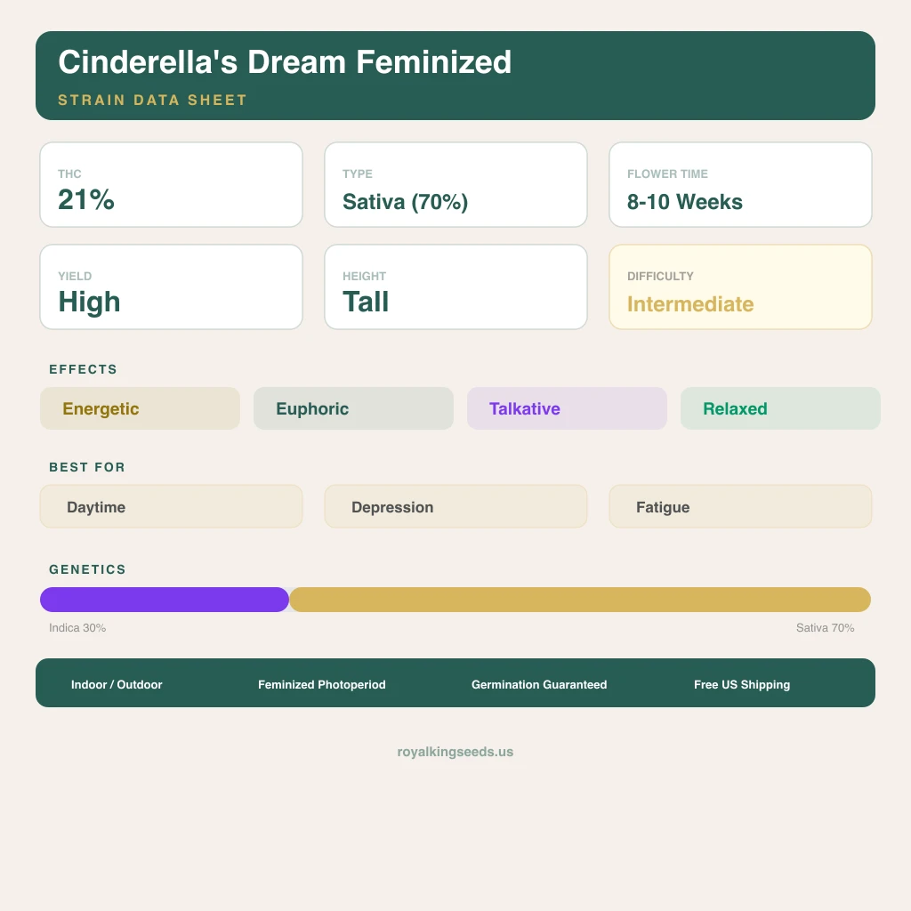 Cinderella's Dream 30% indica / 70% sativa flower with visible trichomes