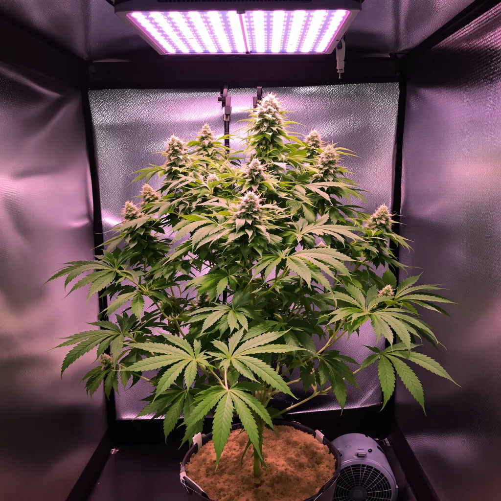 Critical Purple 70% indica / 30% sativa flower with visible trichomes