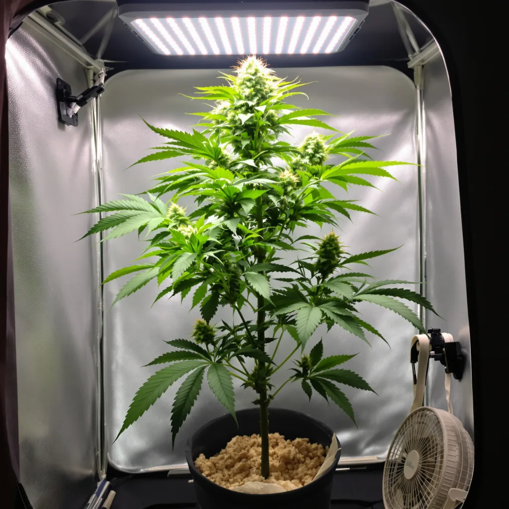 Dark Side of the Moon 86% indica / 14% sativa flower with visible trichomes