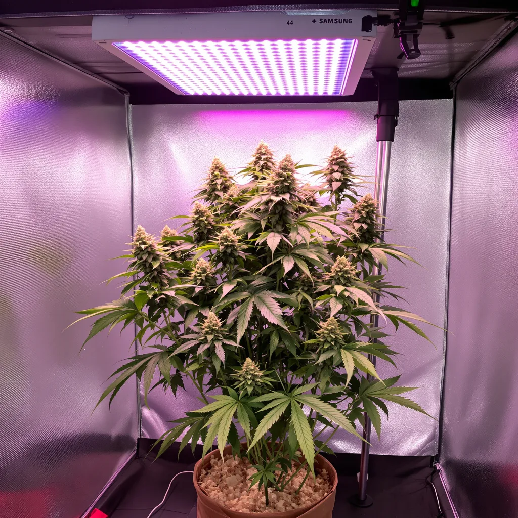 Dutch Kush 70% indica / 30% sativa flower with visible trichomes