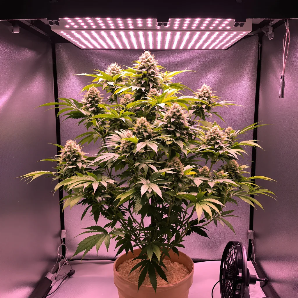 Flowerbomb Kush 67% indica / 33% sativa flower with visible trichomes