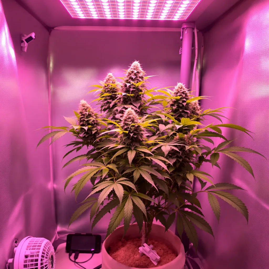 Gobbilygoo 68% indica / 32% sativa flower with visible trichomes