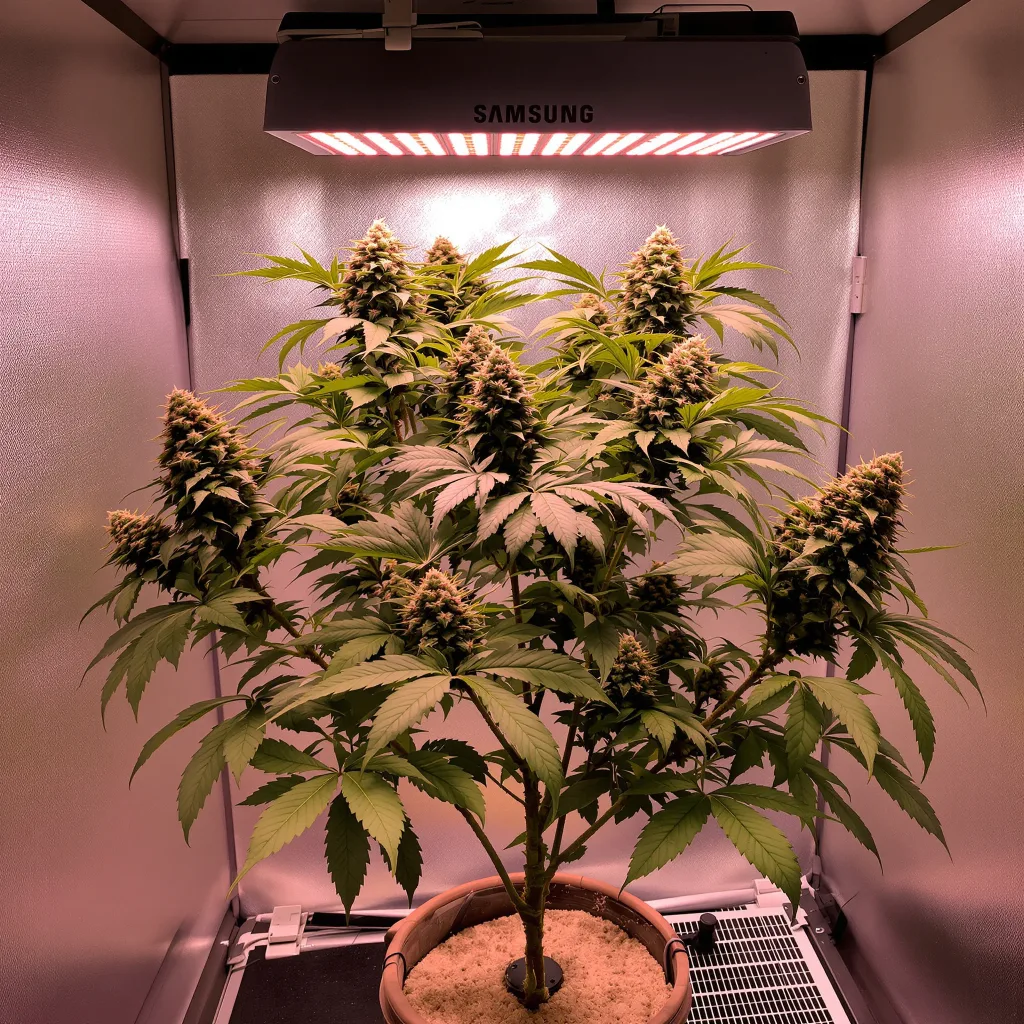 Goji OG Haze 71% indica / 29% sativa flower with visible trichomes