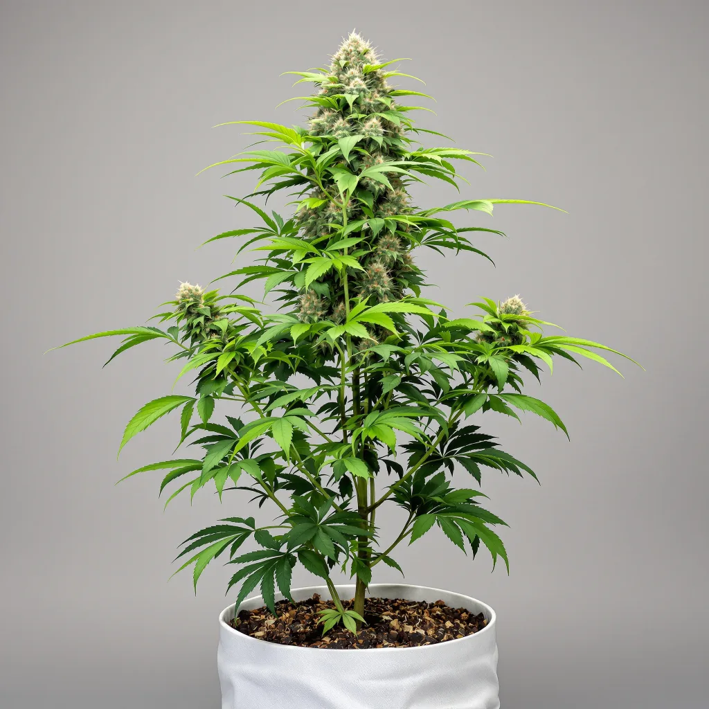 Golden Ticket cannabis bud close-up showing balanced bud structure with frosted trichomes