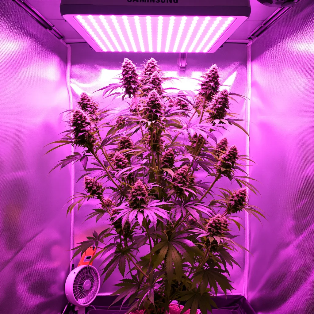 Green Avenger 47% indica / 53% sativa flower with visible trichomes