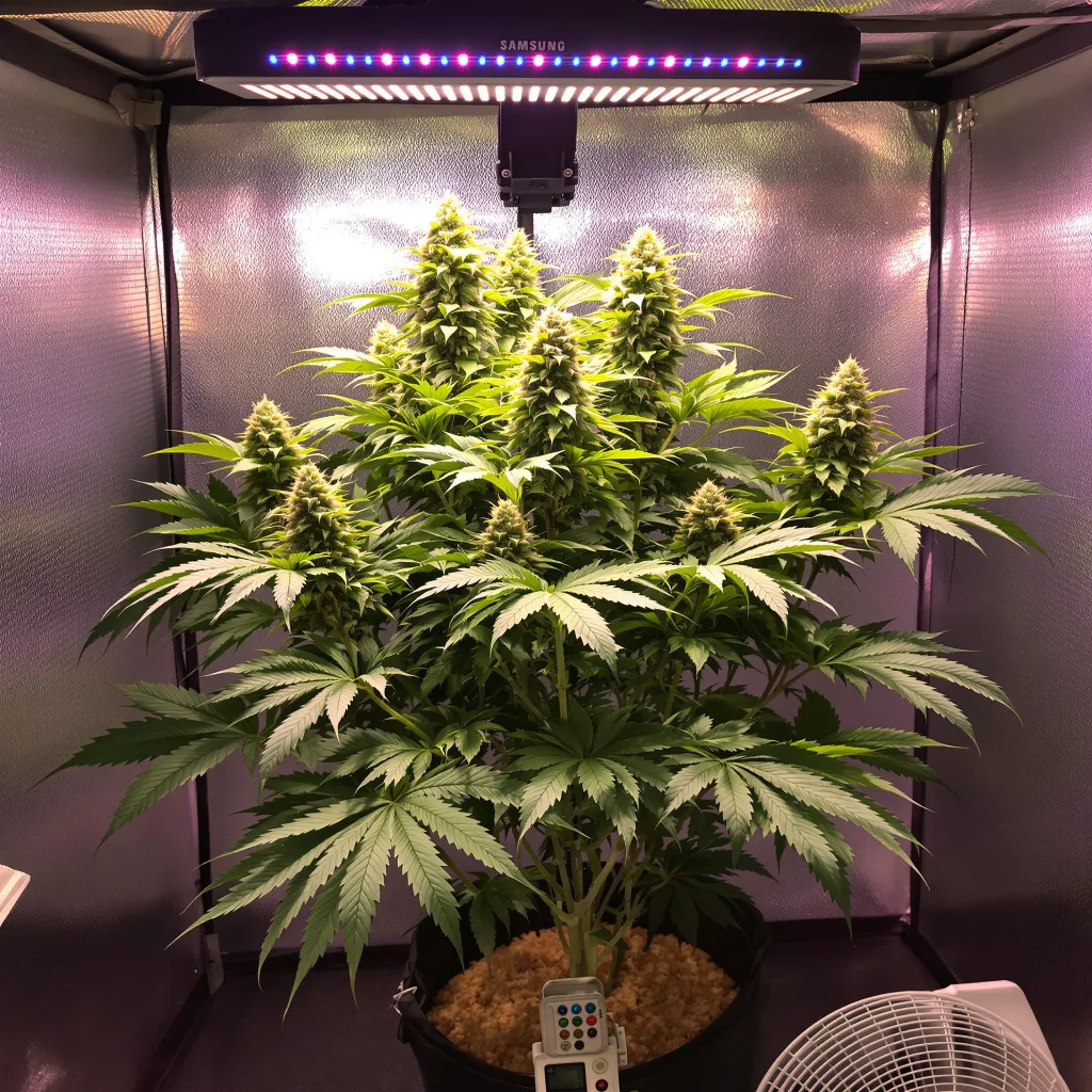 Green Crack Punch 84% indica / 16% sativa flower with visible trichomes