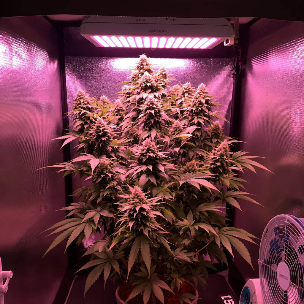 Heavy Duty Fruity 60% indica / 50% sativa flower with visible trichomes