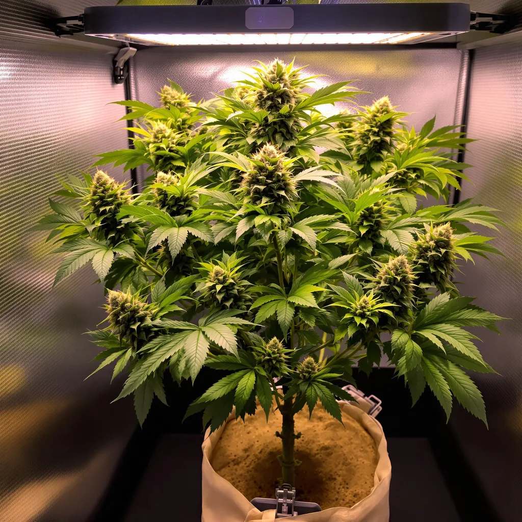 Hindu Kush 100% indica / 50% sativa flower with visible trichomes