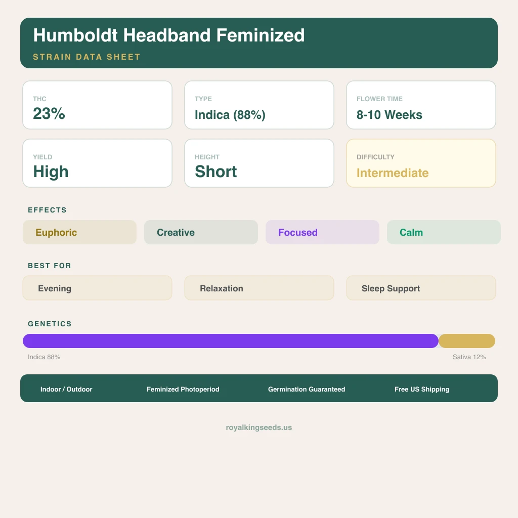 Humboldt Headband 88% indica / 12% sativa flower with visible trichomes