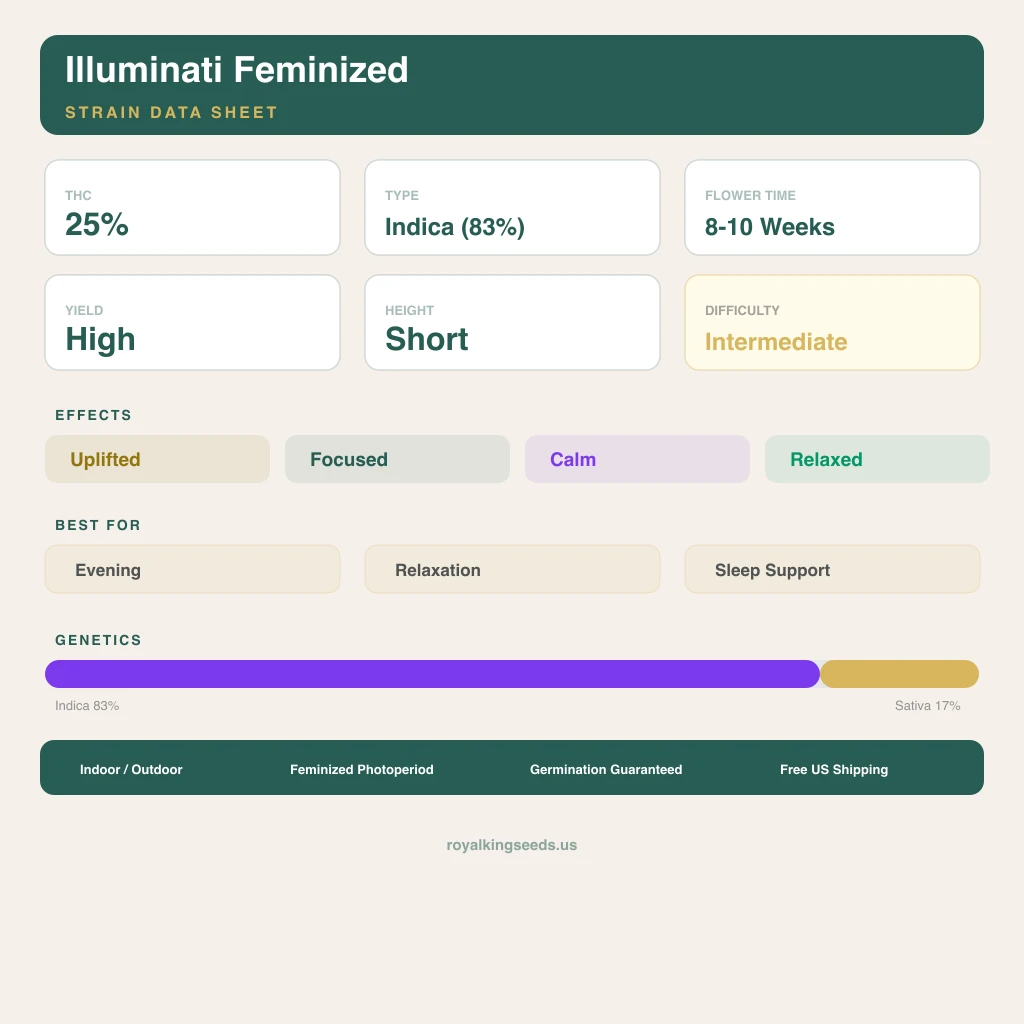 Illuminati 83% indica / 17% sativa flower with visible trichomes