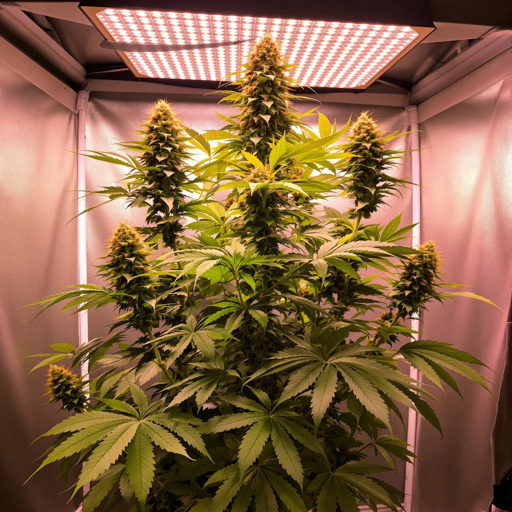 Island Sweet Skunk 25% indica / 75% sativa flower with visible trichomes
