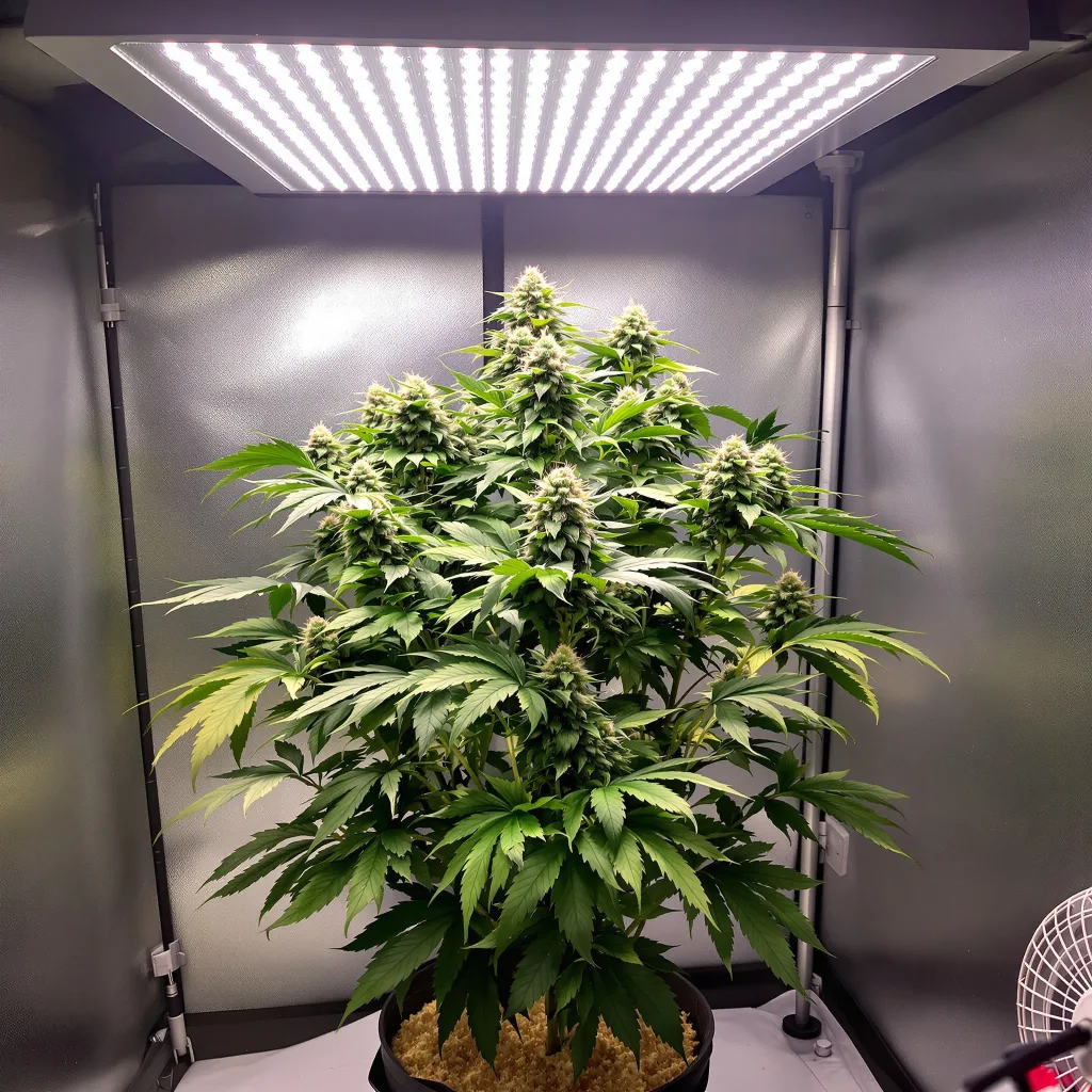 Kelly Hill Gold 77% indica / 23% sativa flower with visible trichomes