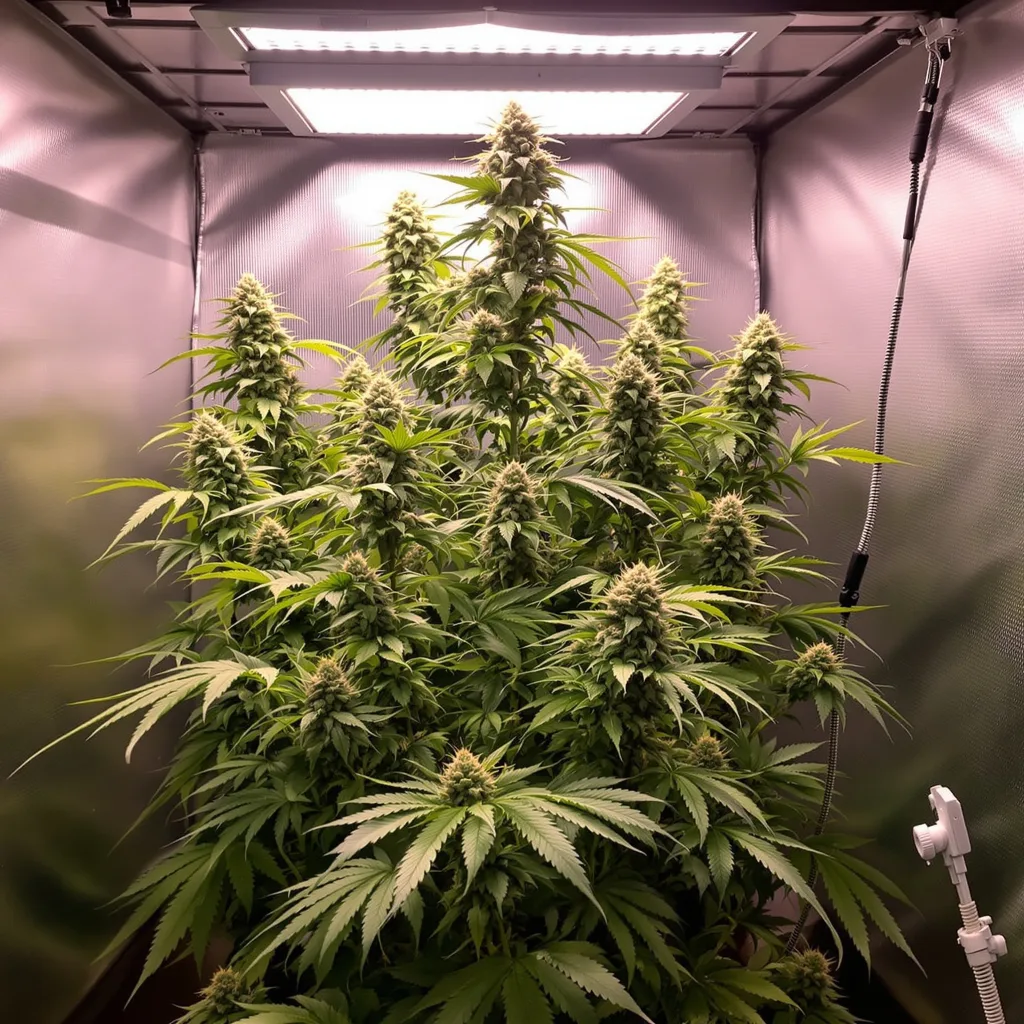 Kilimanjaro 30% indica / 70% sativa flower with visible trichomes