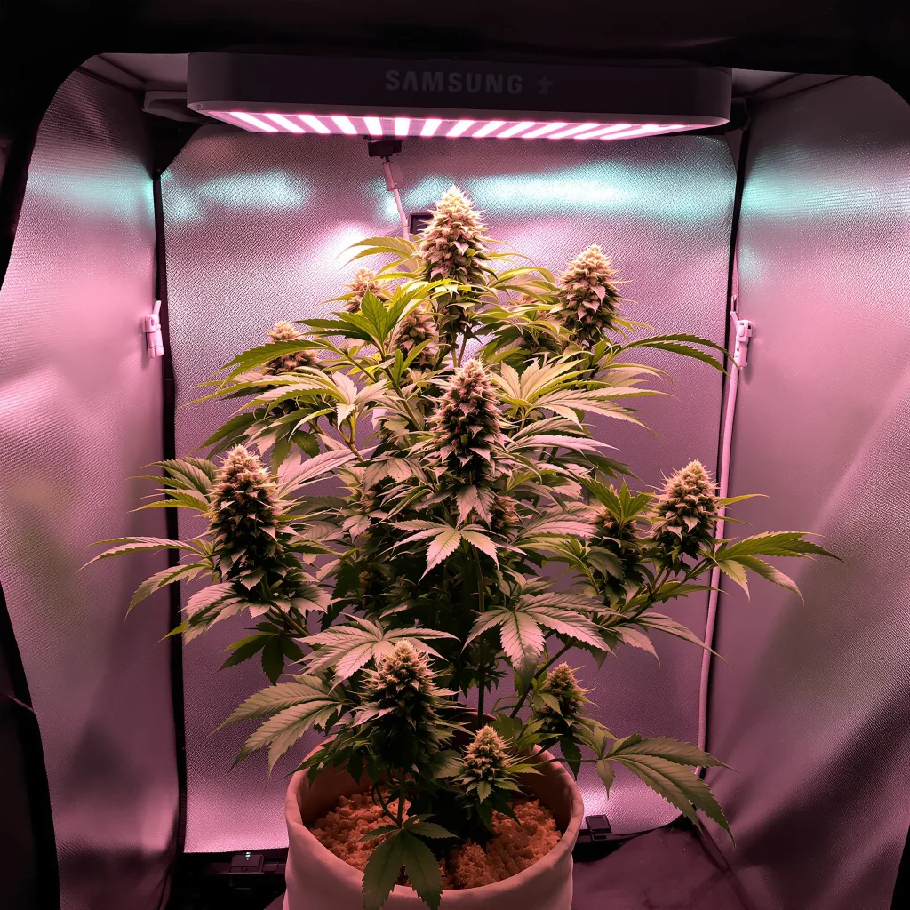 Kimbo Kush 75% indica / 25% sativa flower with visible trichomes