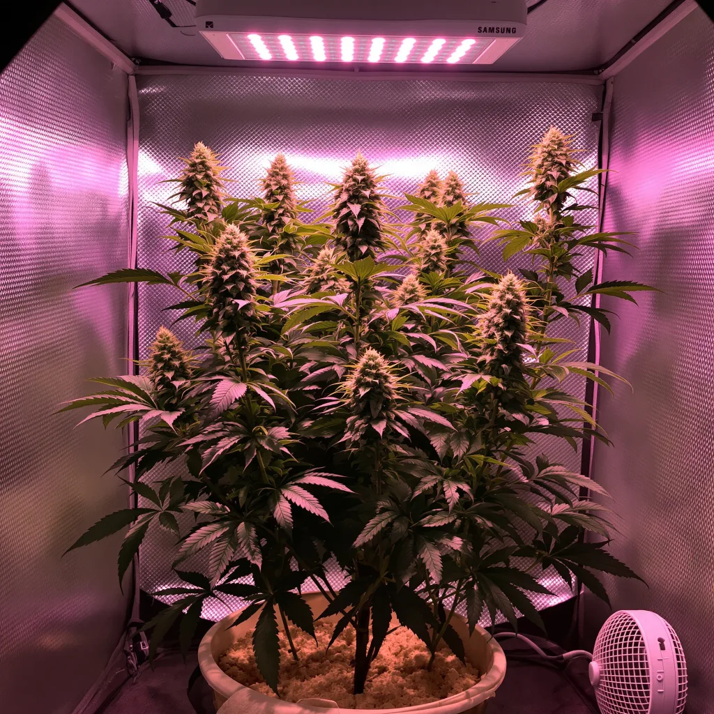 Lavender Jones 70% indica / 30% sativa flower with visible trichomes