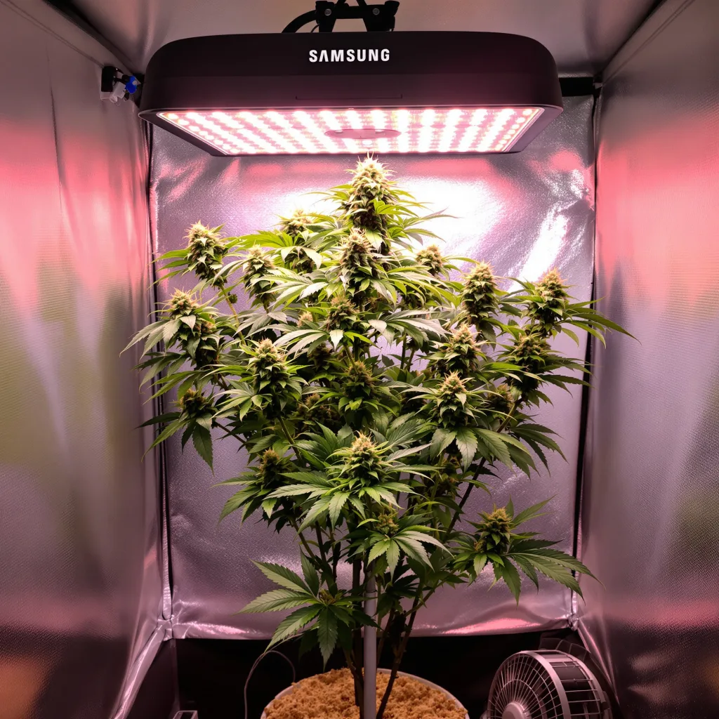 Lemon Garlic OG 78% indica / 22% sativa flower with visible trichomes