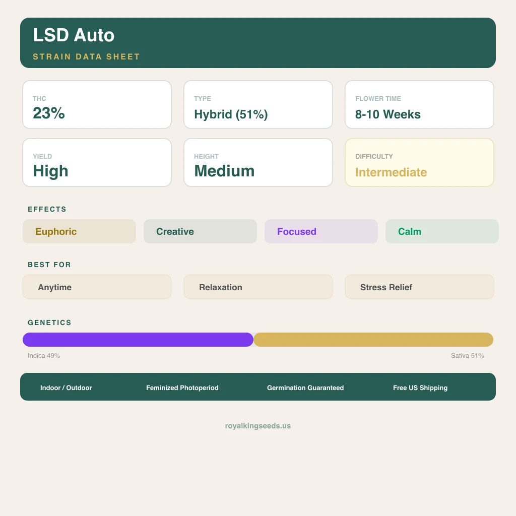 LSD 49% indica / 51% sativa flower with visible trichomes