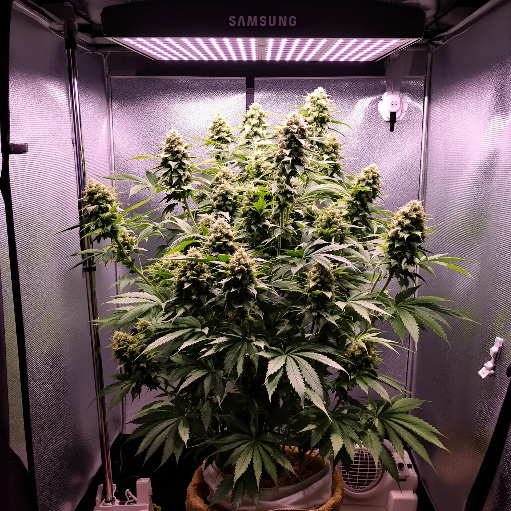 Manitoba Poison 57% indica / 43% sativa flower with visible trichomes