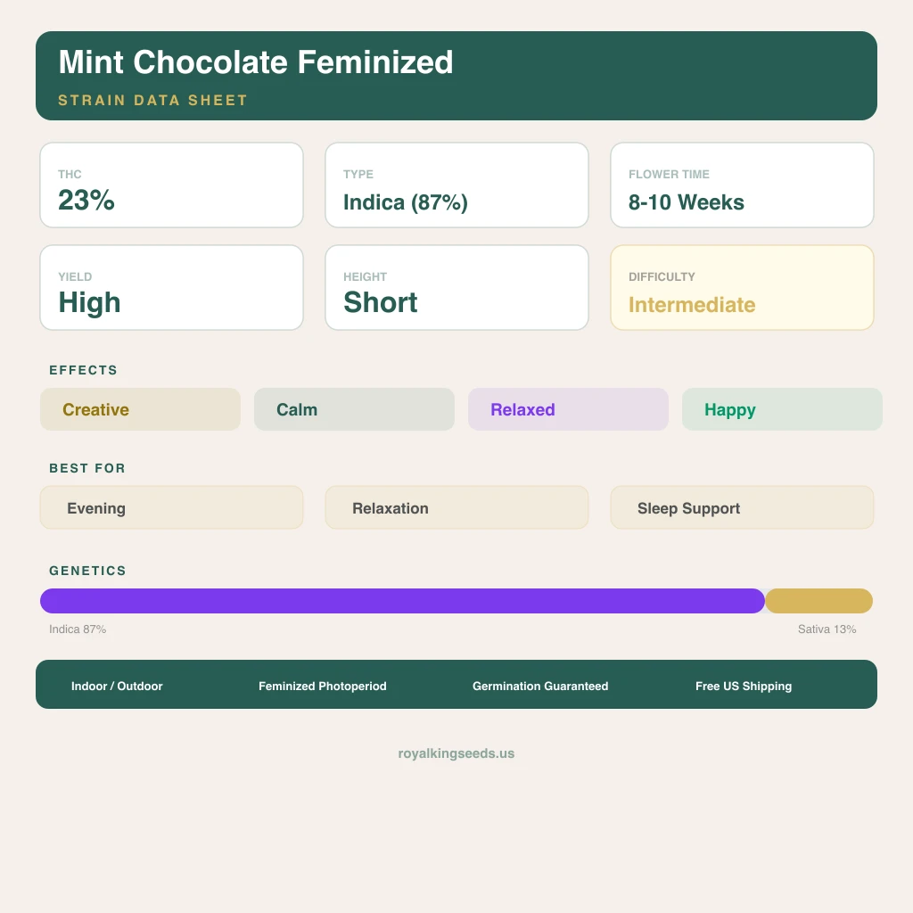 Mint Chocolate 87% indica / 13% sativa flower with visible trichomes