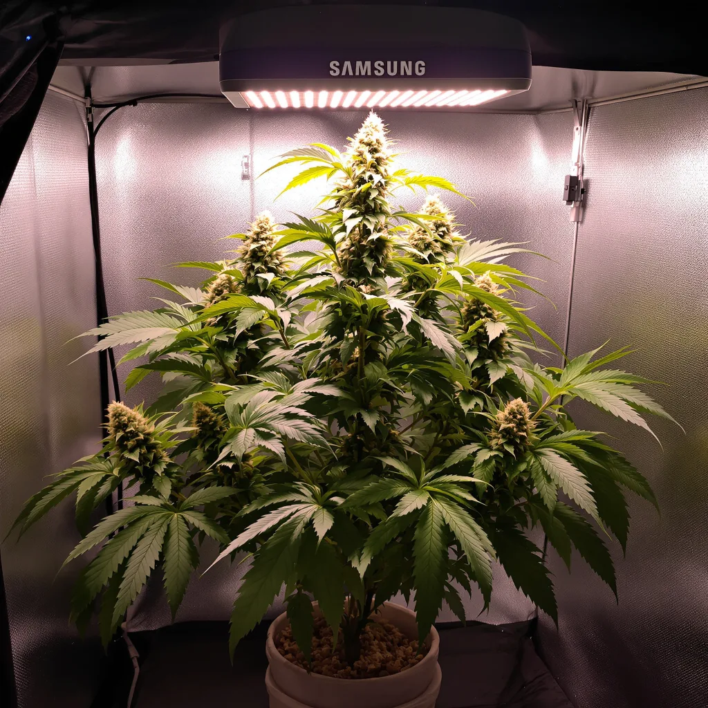 North American 78% indica / 22% sativa flower with visible trichomes