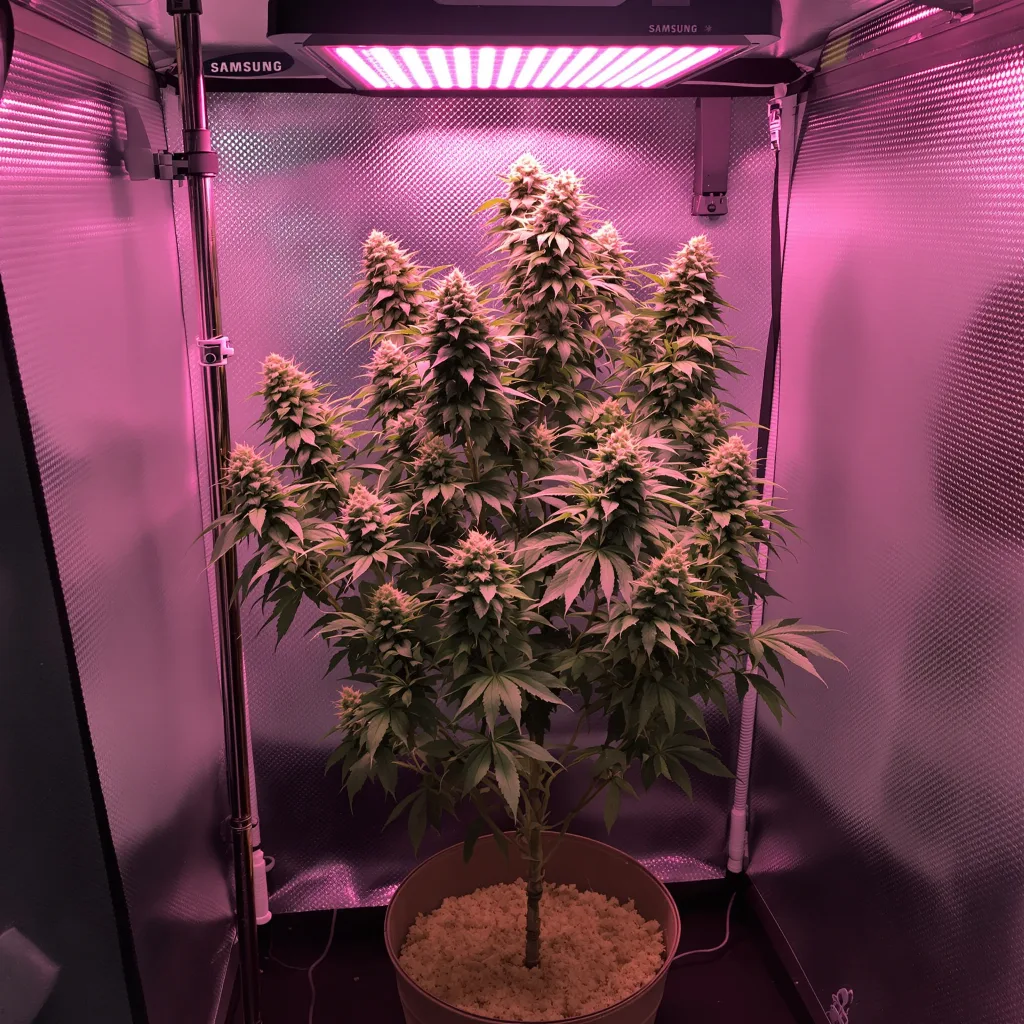 Pina Colada 50% indica / 50% sativa flower with visible trichomes