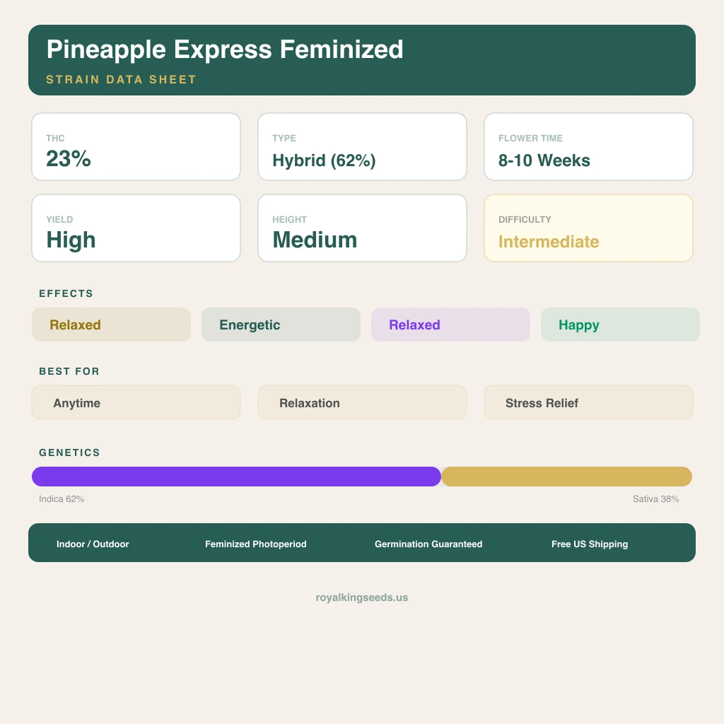 Pineapple Express 62% indica / 38% sativa flower with visible trichomes