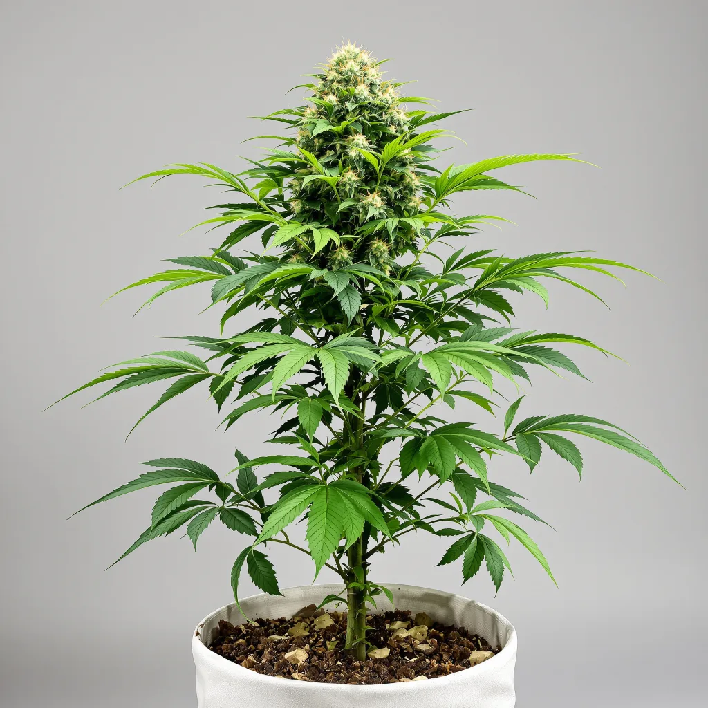 Pure Kush cannabis bud close-up showing dense purple-tinged calyxes