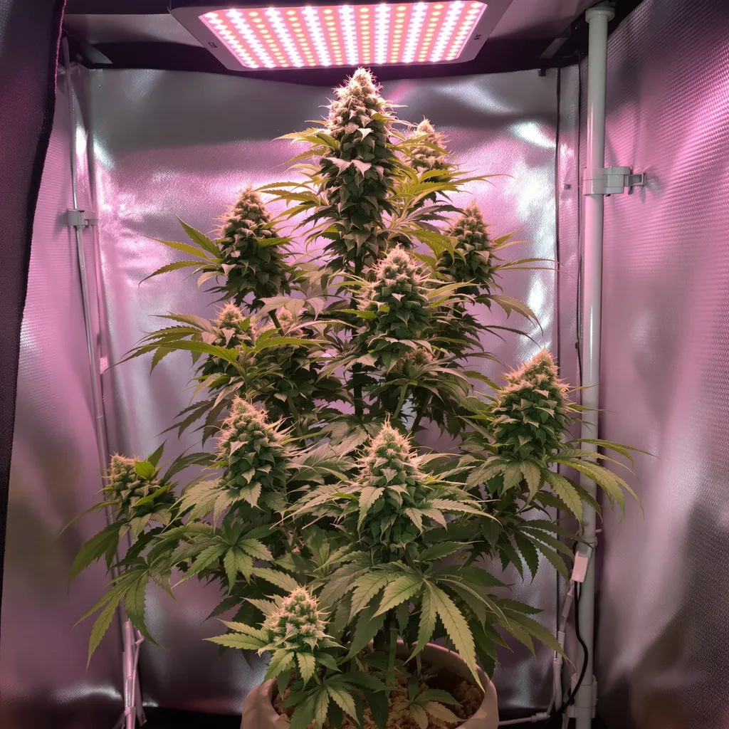 Pure Love 42% indica / 58% sativa flower with visible trichomes