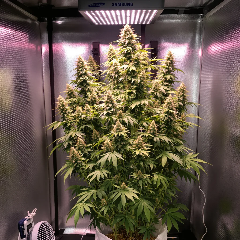 Purple Haze 16% indica / 84% sativa flower with visible trichomes