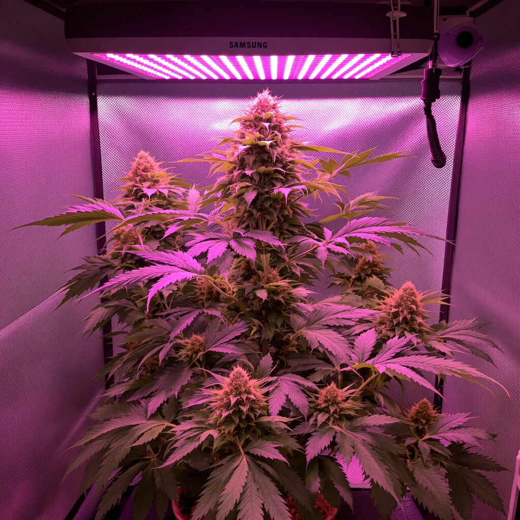 Purple Hindu Kush 100% indica / 50% sativa flower with visible trichomes