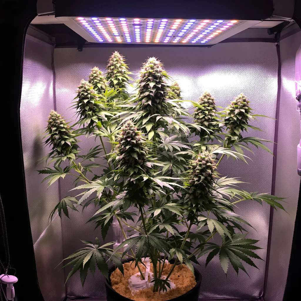 Purple Sour Diesel 30% indica / 60% sativa flower with visible trichomes