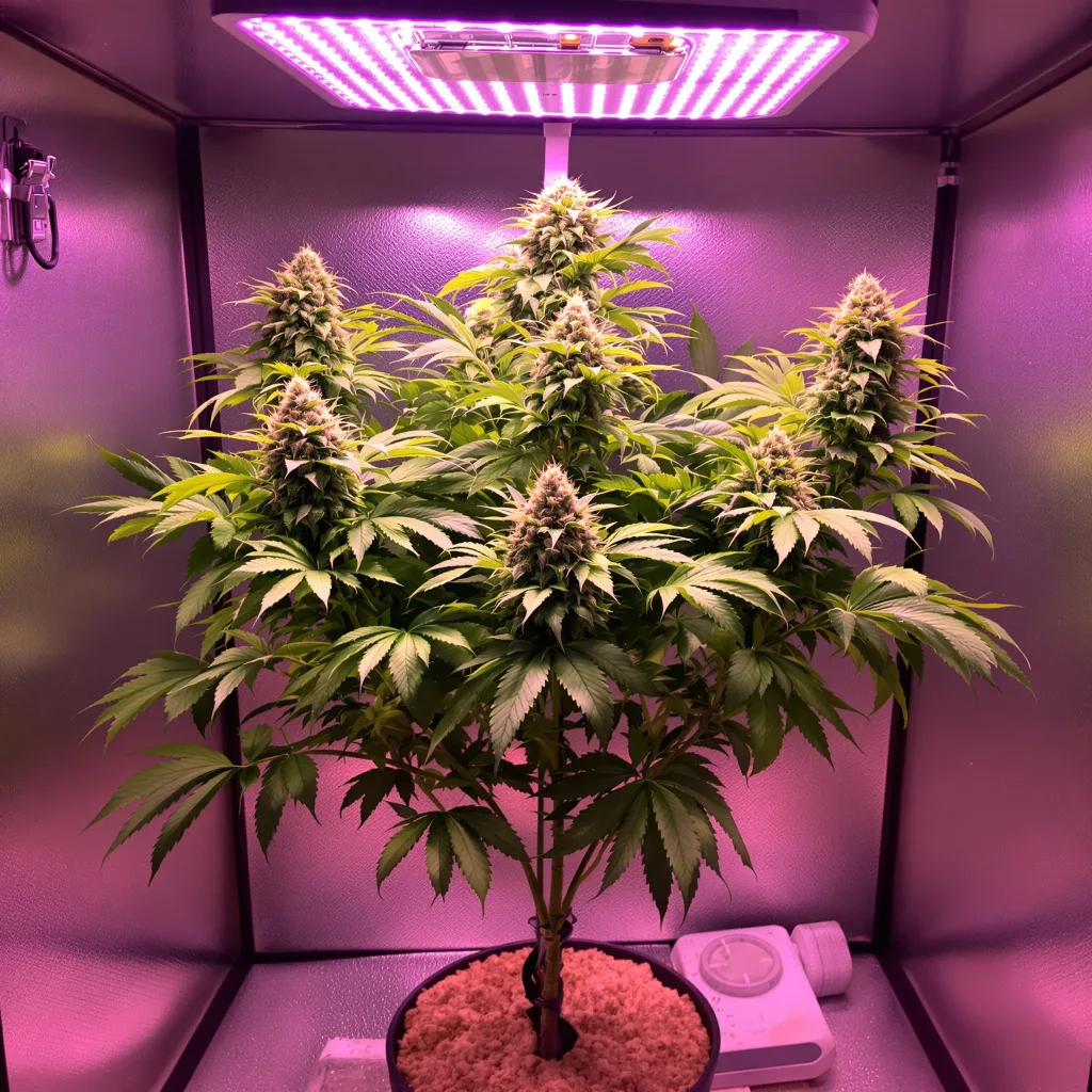 Quin-N-Tonic 77% indica / 23% sativa flower with visible trichomes