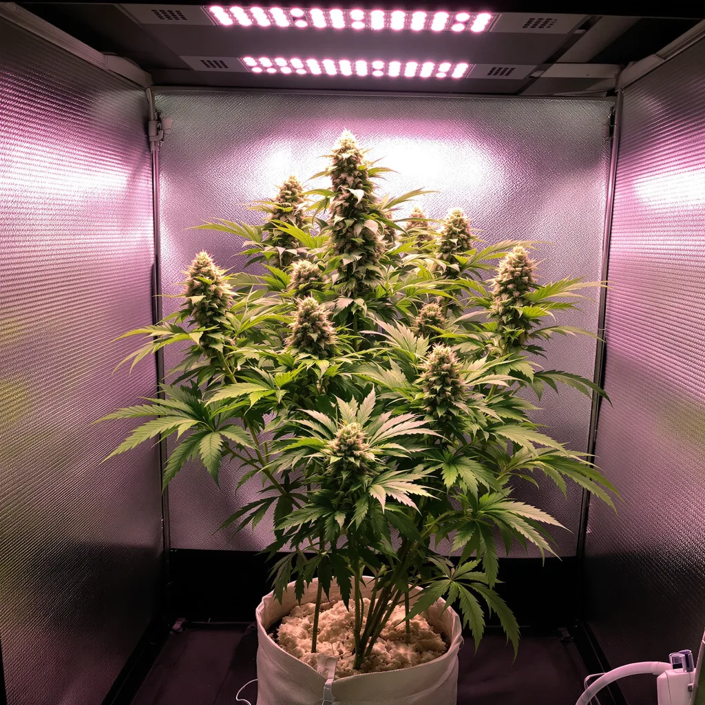 Reclining Buddha 75% indica / 25% sativa flower with visible trichomes