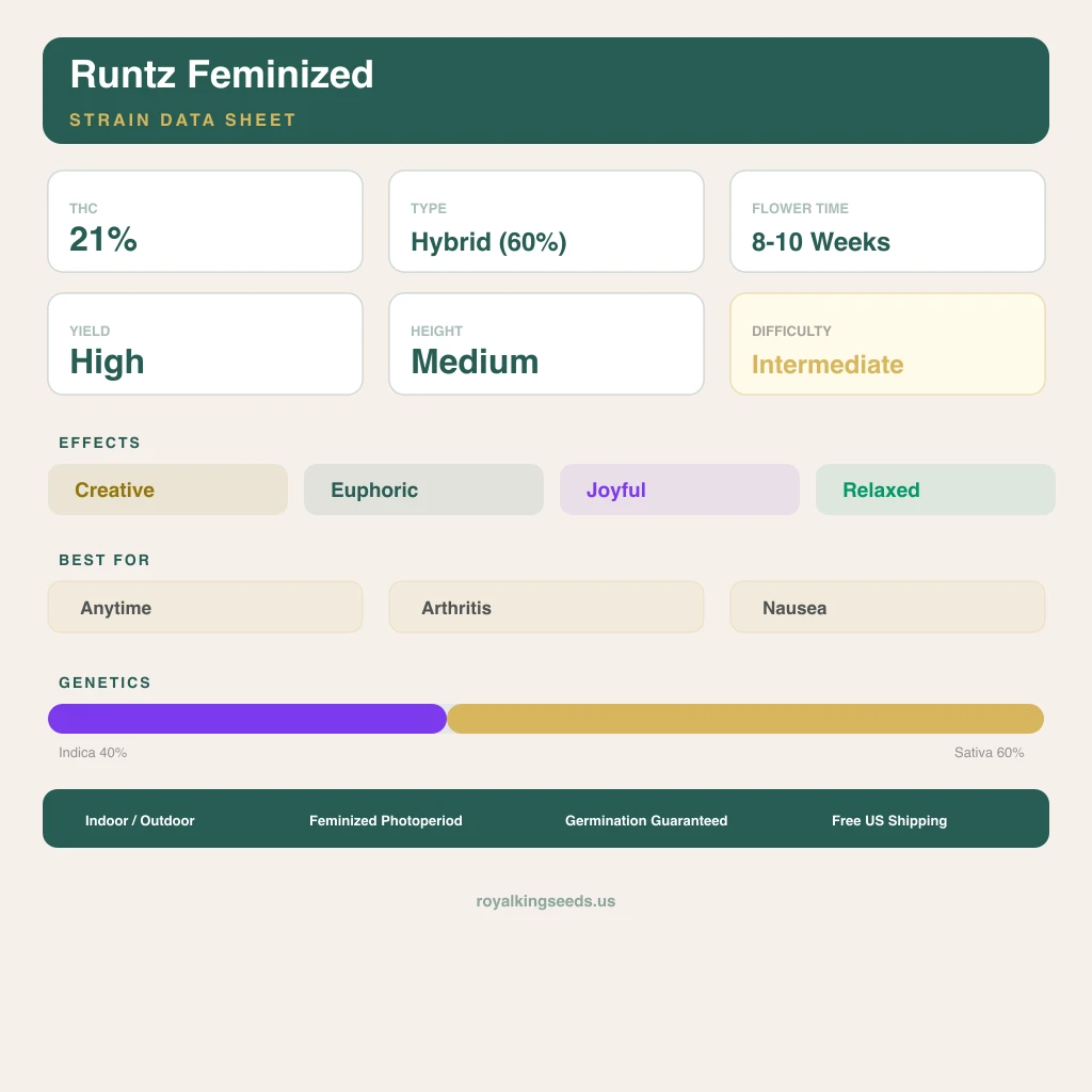 Runtz 40% indica / 60% sativa flower with visible trichomes