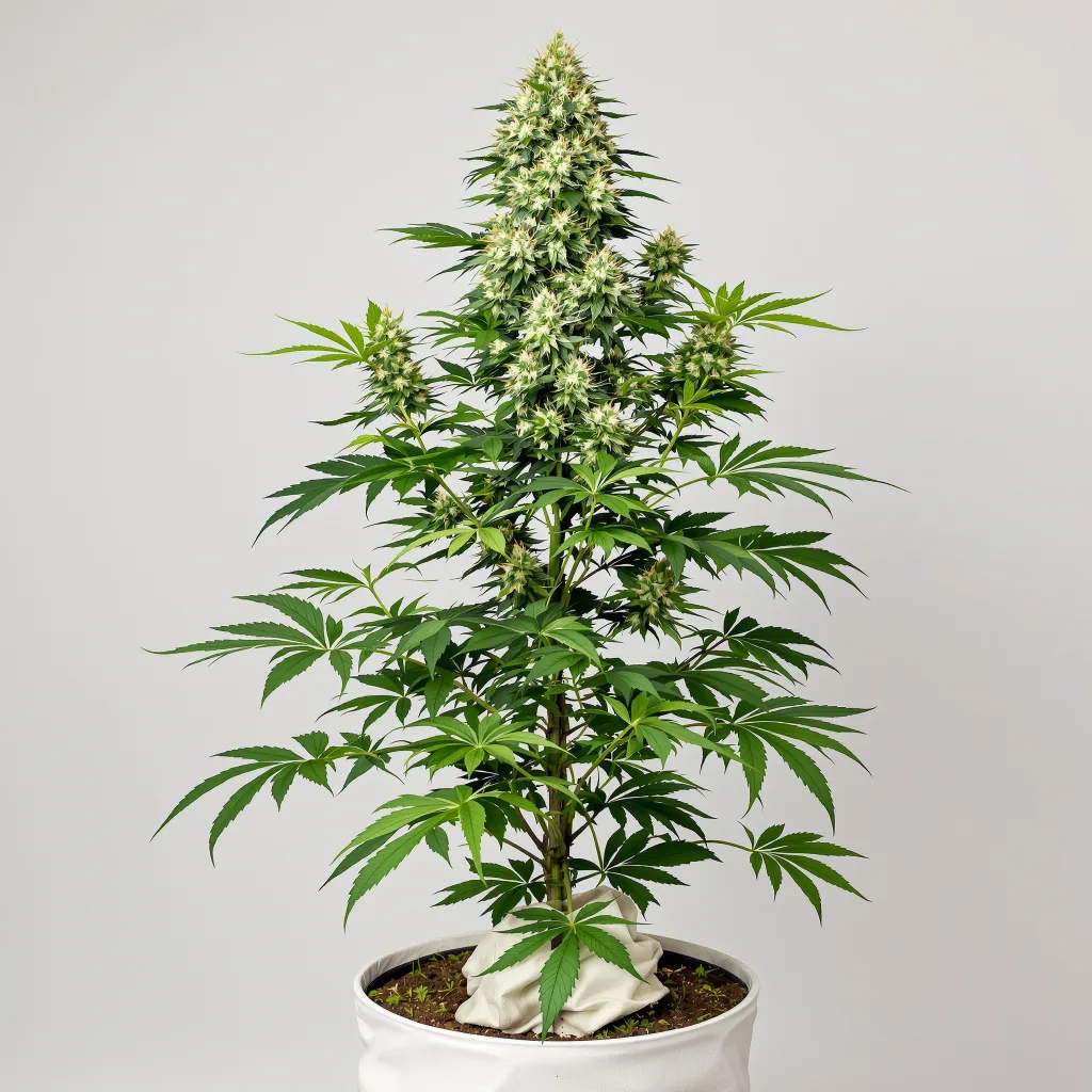 Serious Happiness cannabis bud close-up showing balanced bud structure with frosted trichomes