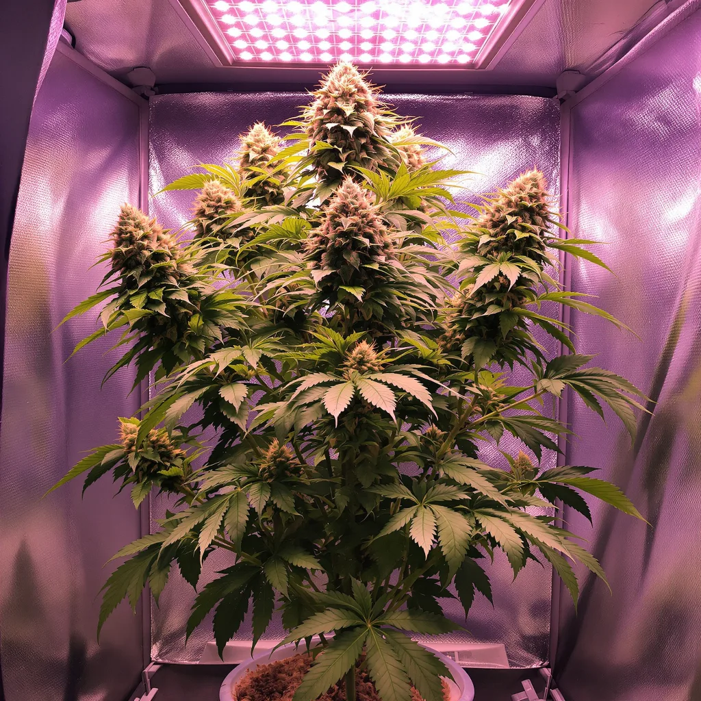 Serious Happiness 55% indica / 45% sativa flower with visible trichomes